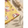 Kız Çocuk Sarı Unicorn Desenli Pamuklu Esnek Penye Bere - Gümüş Sim Detaylı Mevsimlik Çocuk Şapkası