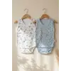 2li Erkek Bebek %100 Pamuklu Kolsuz Zıbın Seti - Beyaz Denizci ve Mavi Ay-Yıldız Desenli Body Takımı