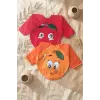 Sıvı Geçirmez Uzun Kollu Bebek Mama Önlüğü - 2li Set 6-24 Ay Elma ve Portakal Desenli BLW Uyumlu Yemek Önlüğü