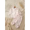 Mila Soft Safari Pembe Hayvan Figürlü %100 Pamuklu Patikli Bebek Pijama Takımı - Yumuşak Dokulu 2li Set