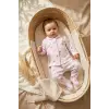 Mila Soft Safari Pembe Hayvan Figürlü %100 Pamuklu Patikli Bebek Pijama Takımı - Yumuşak Dokulu 2li Set