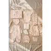 Lüks Pamuklu Pudra Pembe Tavşan Nakışlı 10 Parça Kız Bebek Hastane Çıkışı Seti - Yenidoğan Zıbın ve Tulum Takımı