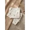 Krem Tavşan Desenli İkili Fitilli % 100 Pamuklu Kız Bebek Takımı 3-6-9 Ay