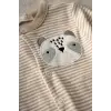 Panda Nakışlı Çizgi Desenli % 100 Pamuk Erkek Bebek Tulumu 03 Ay
