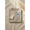 Panda Nakışlı Çizgi Desenli % 100 Pamuk Erkek Bebek Tulumu 03 Ay