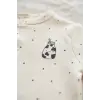 Milk Desenli Beyaz % 100 Pamuk, Ayaksız Erkek Bebek Tulumu 0-3 Ay