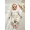 Milk Desenli Beyaz % 100 Pamuk, Ayaksız Erkek Bebek Tulumu 0-3 Ay