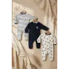 Premium %100 Pamuklu Panda Figürlü Bebek Tulum 3lü Set - Çene Korumalı Fermuarlı Yumuşak Doku