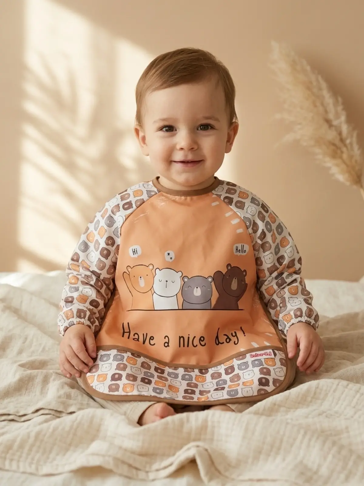 Beary Hugs Sıvı Geçirmez Bebek Mama Önlüğü 6-24 Ay - BLW Uyumlu, Leke Tutmaz Geniş Cepli Boho Bebek Önlüğü