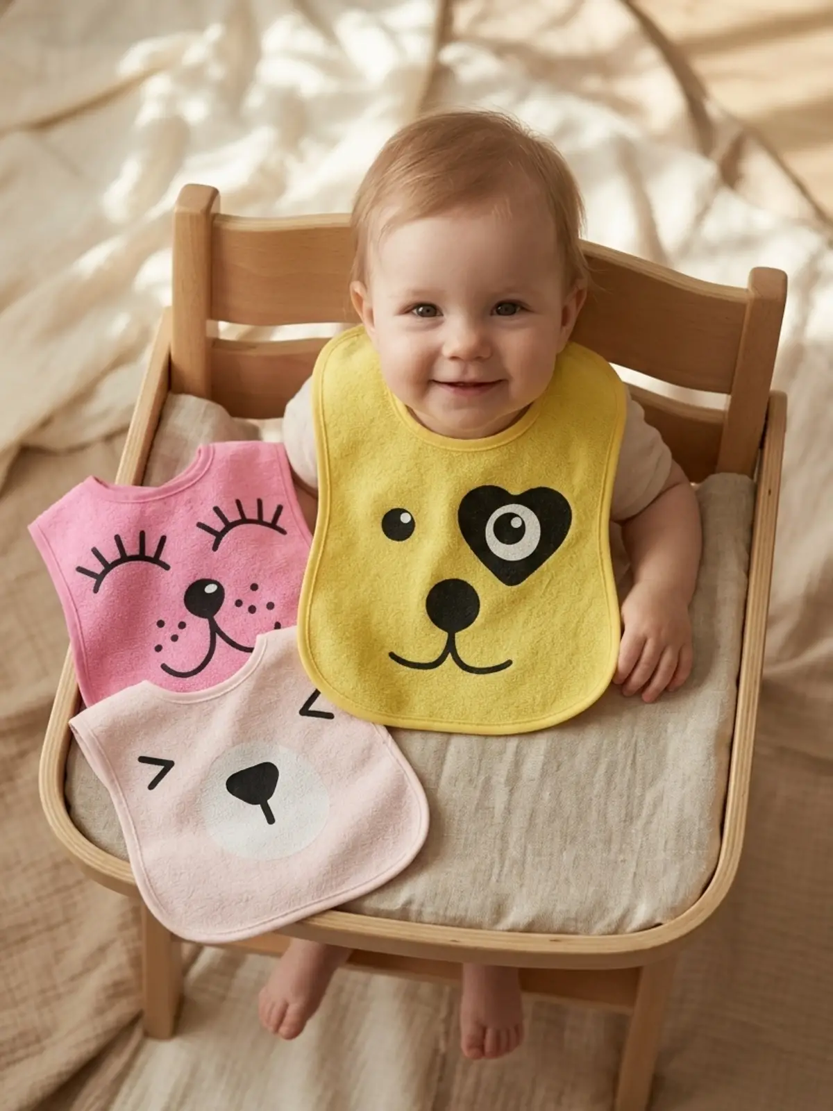 Lumi 3lü Paket Hayvan Figürlü Yumuşak Dokulu Bebek Mama Önlüğü Seti - %100 Pamuklu ve Sıvı Emici 0-12 Ay