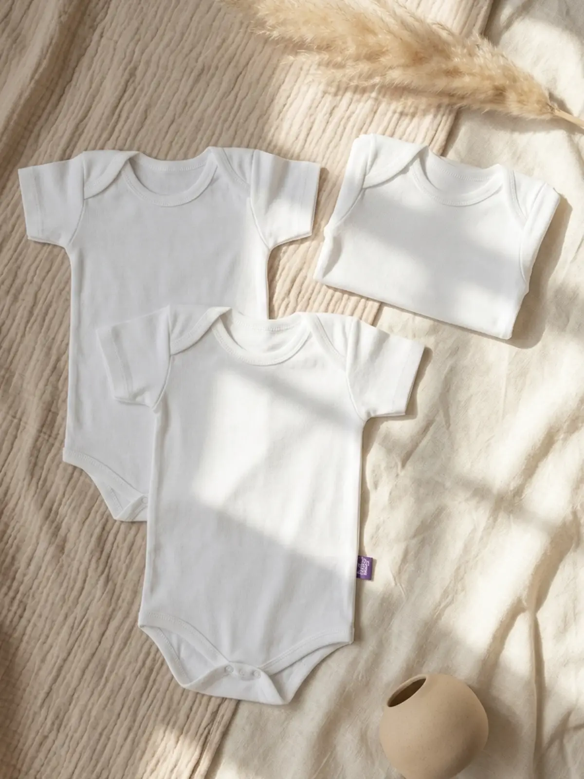 3lü Paket %100 Pamuklu Beyaz Kısa Kollu Bebek Body Takımı - Antialerjik Yumuşak Dokulu Zıbın Seti
