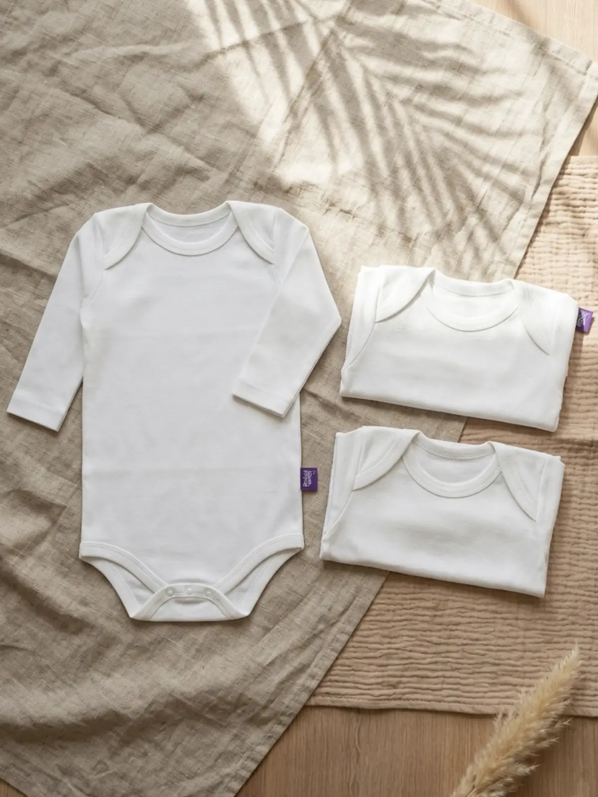 PureTouch 3lü Set Beyaz Uzun Kollu %100 Pamuklu Bebek Body - Antialerjik ve Yumuşak Dokulu Zıbın