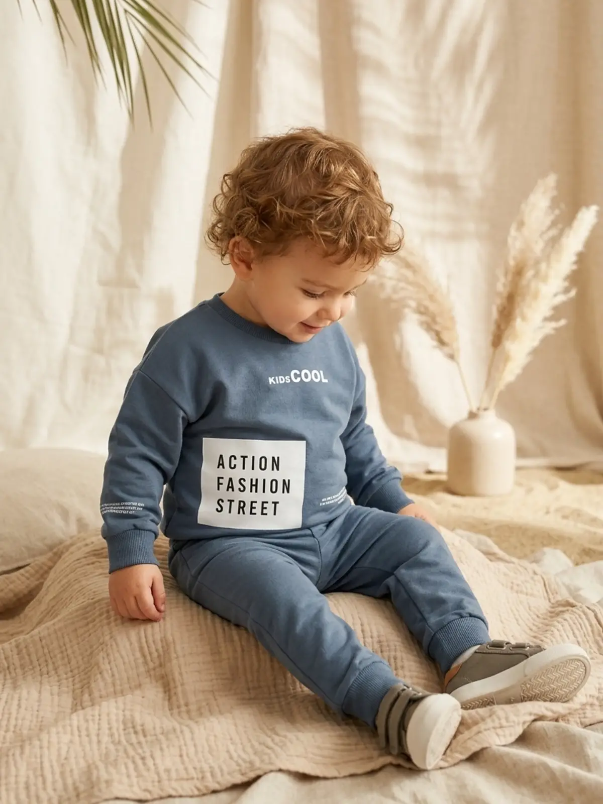 Action Street Çocuk Unisex Kahverengi Pamuklu Oversize Sweatshirt ve Jogger Eşofman Takımı