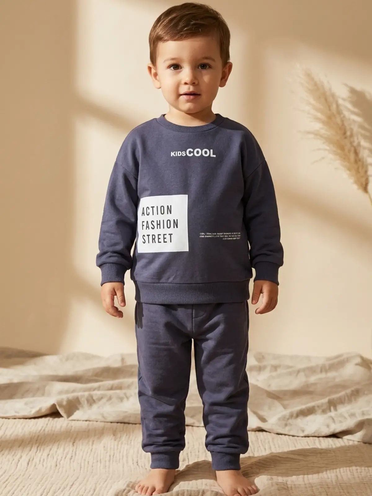 Action Street Çocuk Unisex Füme Pamuklu Oversize Sweatshirt ve Jogger Eşofman Takımı
