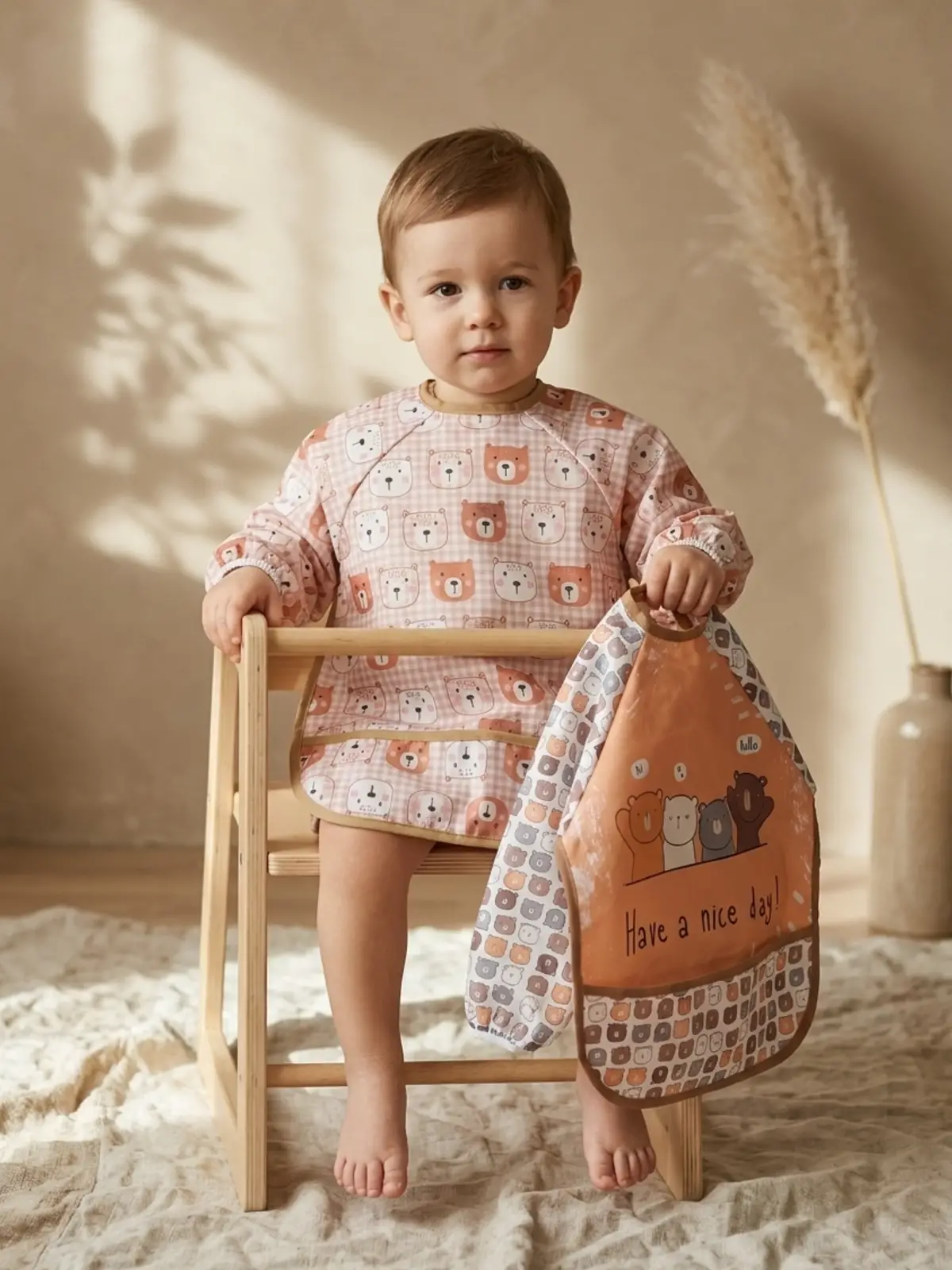 Beary Comfort 2’li Set Su Geçirmez Uzun Kollu Bebek Mama Önlüğü 6-24 Ay - Leke Tutmaz Sıvı Geçirmez BLW ve Aktivite Önlüğü