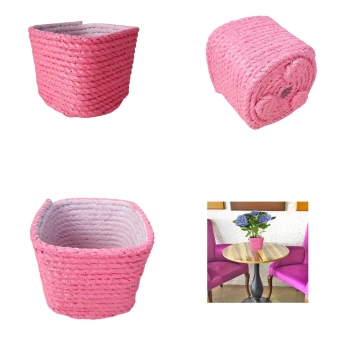 Saksı Drenajlı Doğal Jüt Halat İp Hasır Modeli Pembe 0,5lt