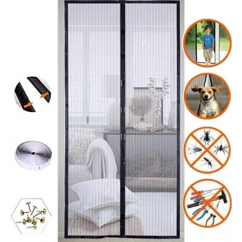Siyah Mıknatıslı Kapı Sinekliği Tülü ( 90 X 210 Cm)