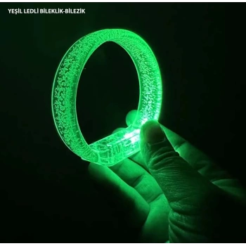 Yeşil Led Işıklı Baskı Yapılabilen Pilli Bileklik Bilezik 1,5 Cm Genişlik