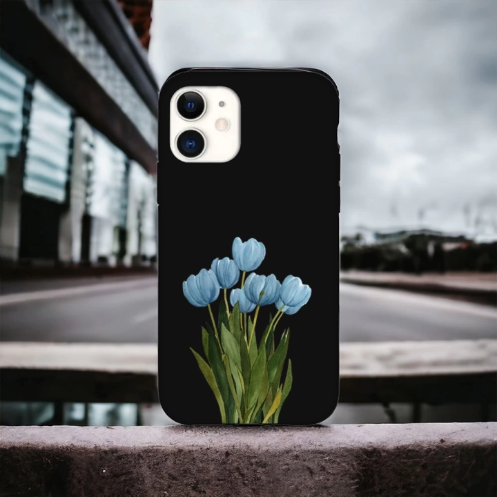 İphone 11 Pro Uyumlu Lansman İçi Kadife Blue Tulip Desenli Kılıf