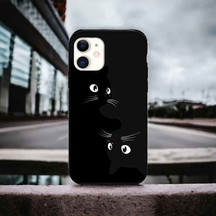 İphone 11 Pro Uyumlu Lansman İçi Kadife Twins Cat Desenli Kılıf