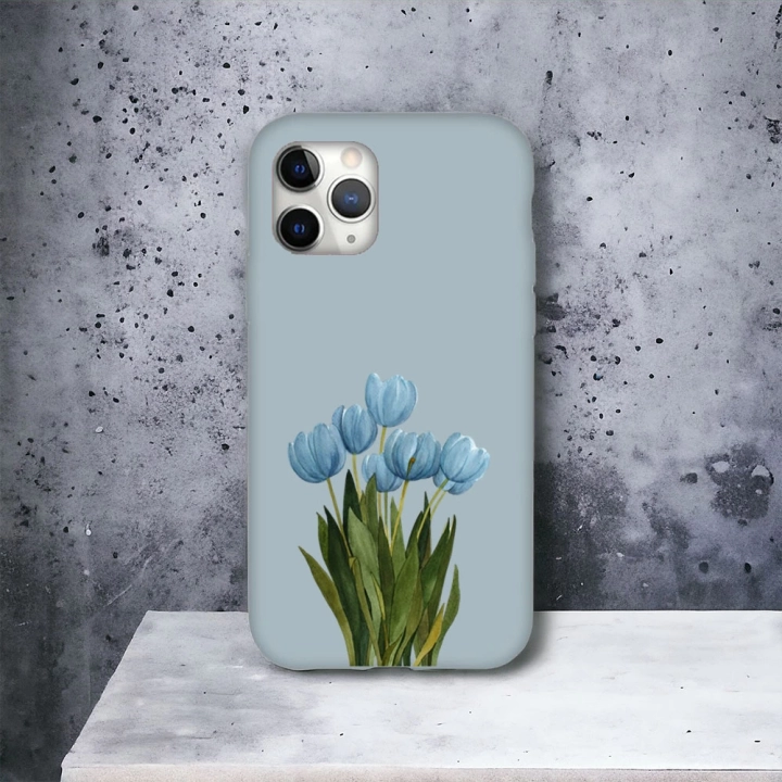 İphone 11 ProMax Uyumlu Lansman İçi Kadife Blue Tulip Desenli Kılıf