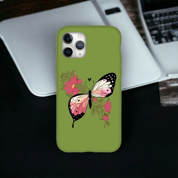 İphone 11 ProMax Uyumlu Lansman İçi Kadife Butterfly Desenli Kılıf