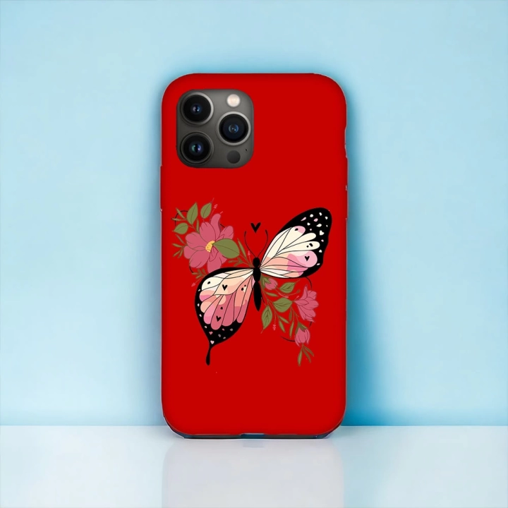 İphone 12 / 12 Pro Uyumlu Lansman İçi Kadife Butterfly Desenli Kılıf