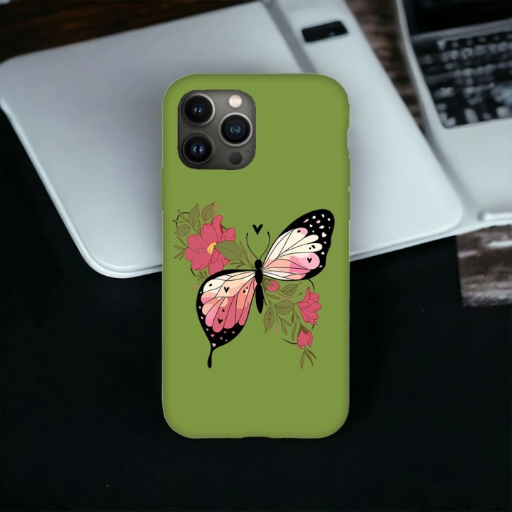 İphone 12 / 12 Pro Uyumlu Lansman İçi Kadife Butterfly Desenli Kılıf