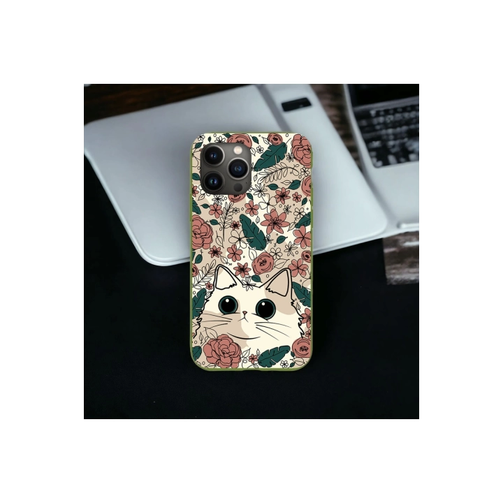 İphone 12 / 12 Pro Uyumlu Lansman İçi Kadife Cute Cat Desenli Kılıf