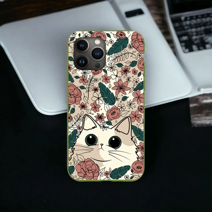 İphone 12 / 12 Pro Uyumlu Lansman İçi Kadife Cute Cat Desenli Kılıf