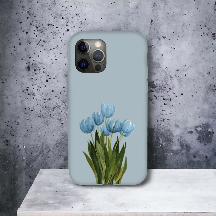 İphone 12 ProMax Uyumlu Lansman İçi Kadife Blue Tulip Desenli Kılıf