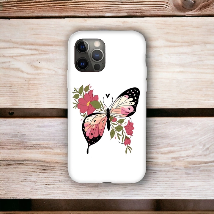 İphone 12 ProMax Uyumlu Lansman İçi Kadife Butterfly Desenli Kılıf