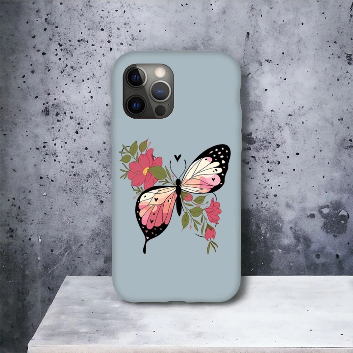 İphone 12 ProMax Uyumlu Lansman İçi Kadife Butterfly Desenli Kılıf