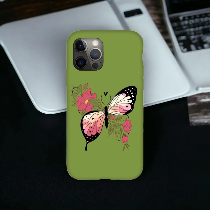 İphone 12 ProMax Uyumlu Lansman İçi Kadife Butterfly Desenli Kılıf