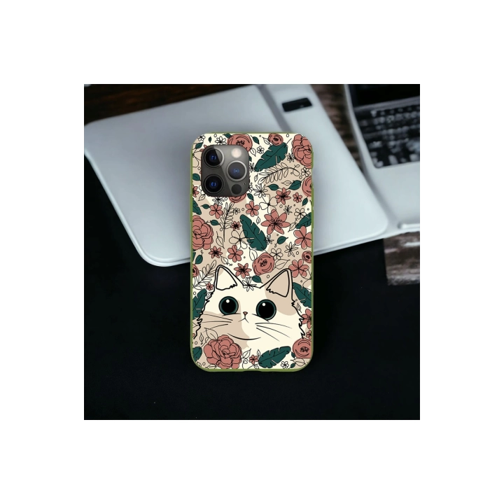 İphone 12 ProMax Uyumlu Lansman İçi Kadife Cute Cat Desenli Kılıf