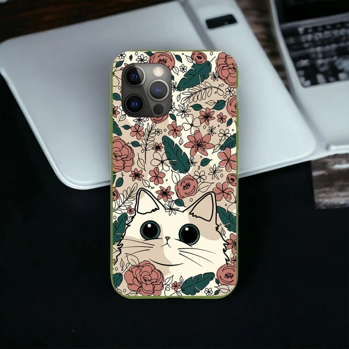 İphone 12 ProMax Uyumlu Lansman İçi Kadife Cute Cat Desenli Kılıf