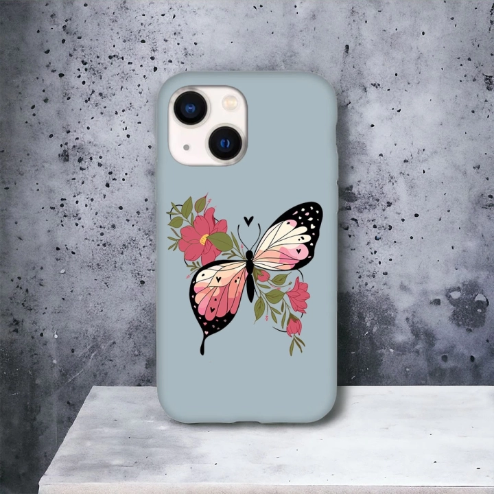 İphone 13 / 14 Uyumlu Lansman İçi Kadife Butterfly Desenli Kılıf