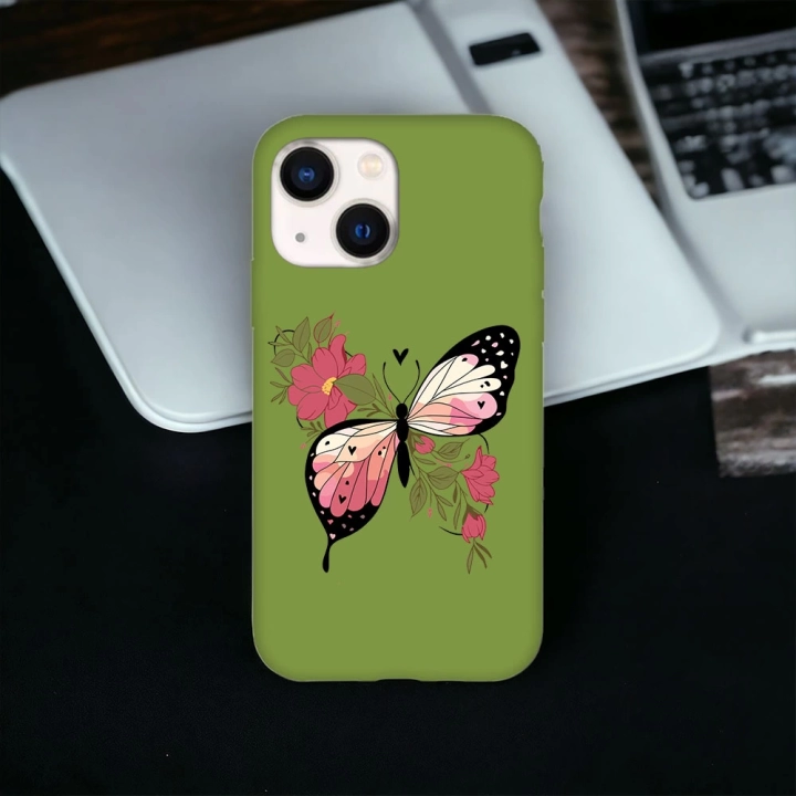 İphone 13 / 14 Uyumlu Lansman İçi Kadife Butterfly Desenli Kılıf