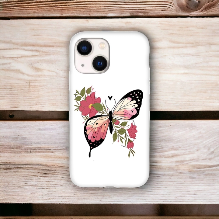 İphone 13 / 14 Uyumlu Lansman İçi Kadife Butterfly Desenli Kılıf