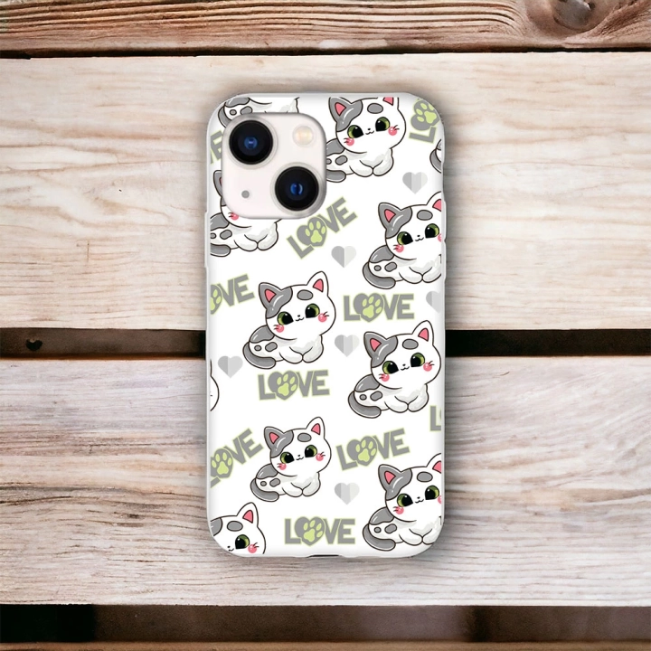 İphone 13 / 14 Uyumlu Lansman İçi Kadife Lovely Cat Desenli Kılıf