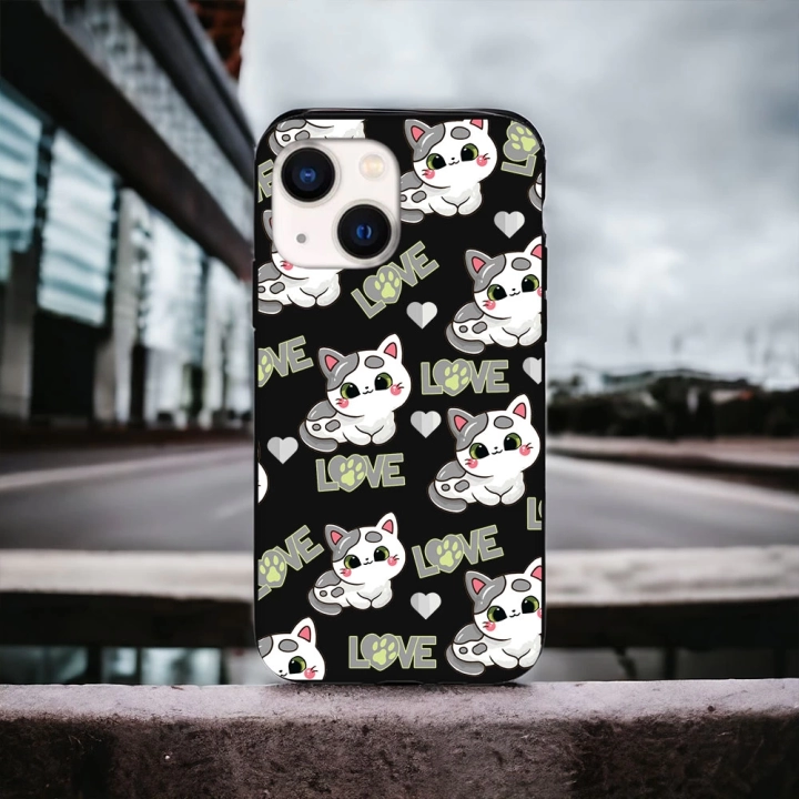 İphone 13 / 14 Uyumlu Lansman İçi Kadife Lovely Cat Desenli Kılıf