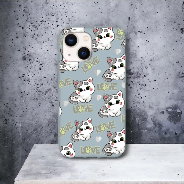 İphone 13 / 14 Uyumlu Lansman İçi Kadife Lovely Cat Desenli Kılıf