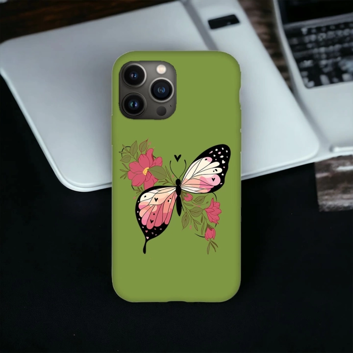 İphone 13 Pro Uyumlu Lansman İçi Kadife Butterfly Desenli Kılıf