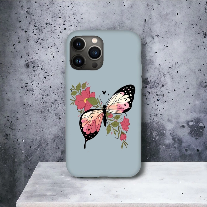 İphone 13 Pro Uyumlu Lansman İçi Kadife Butterfly Desenli Kılıf