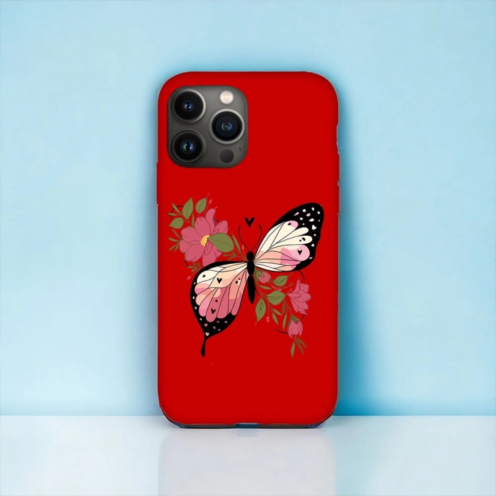 İphone 13 Pro Uyumlu Lansman İçi Kadife Butterfly Desenli Kılıf