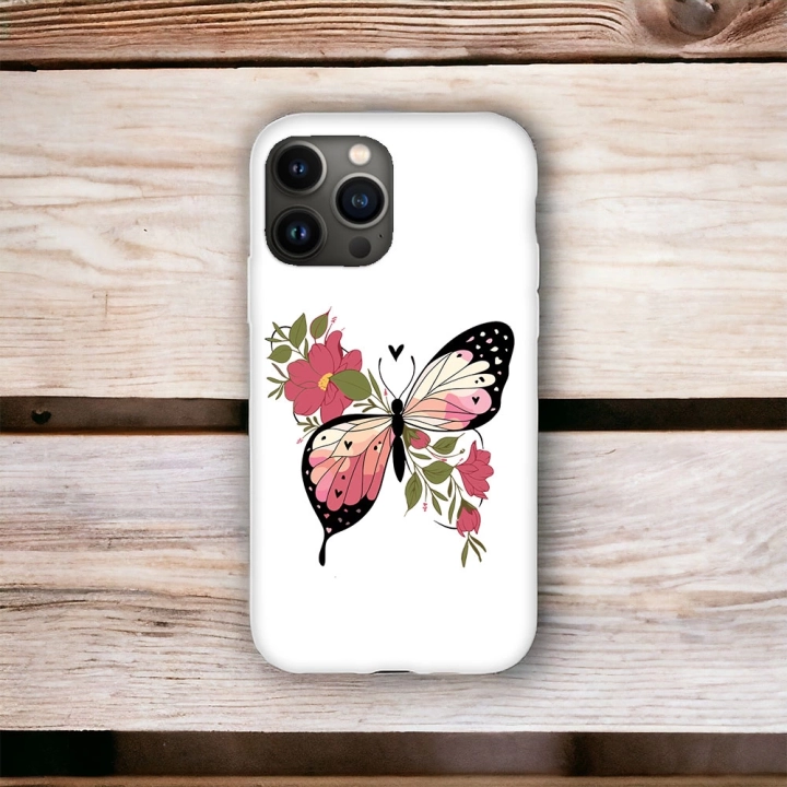 İphone 13 Pro Uyumlu Lansman İçi Kadife Butterfly Desenli Kılıf