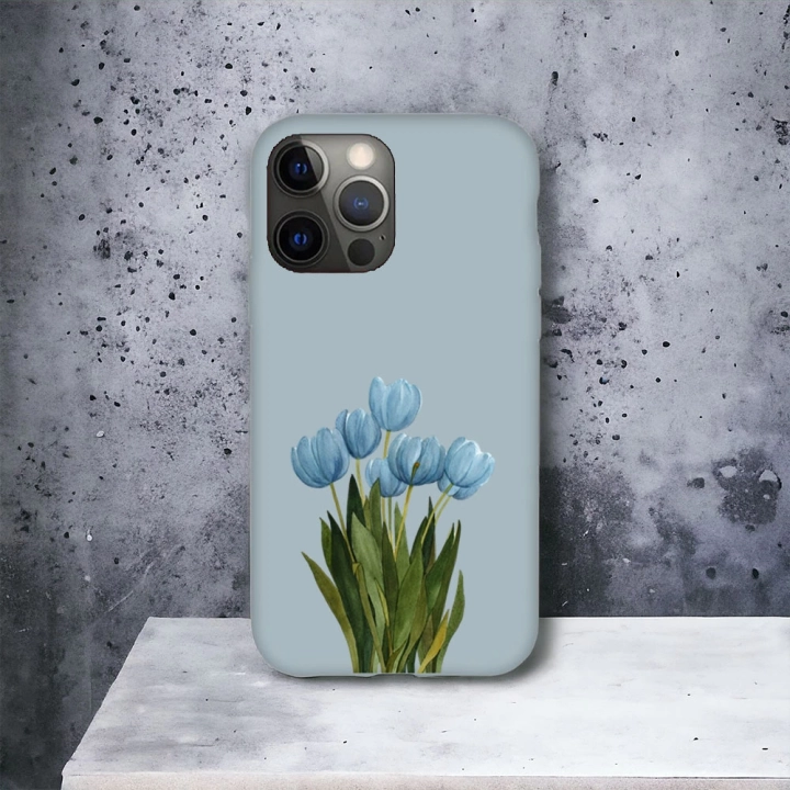 İphone 13 ProMax Uyumlu Lansman İçi Kadife Blue Tulip Desenli Kılıf