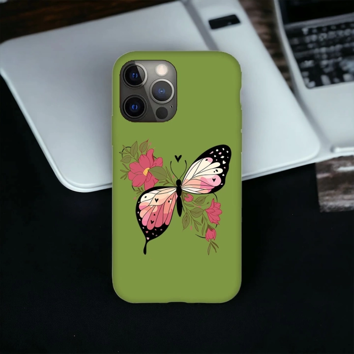 İphone 13 ProMax Uyumlu Lansman İçi Kadife Butterfly Desenli Kılıf