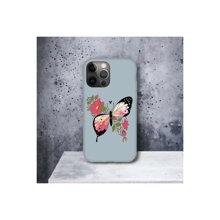 İphone 13 ProMax Uyumlu Lansman İçi Kadife Butterfly Desenli Kılıf