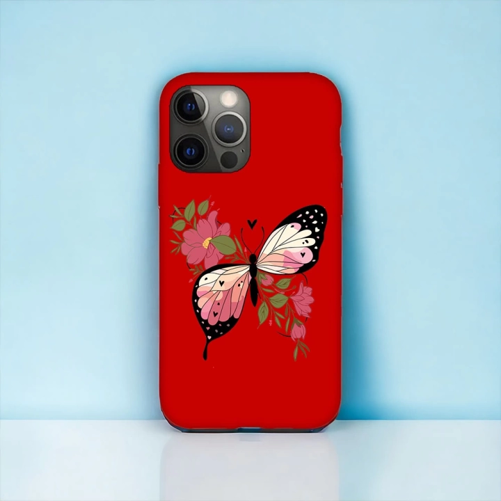 İphone 13 ProMax Uyumlu Lansman İçi Kadife Butterfly Desenli Kılıf